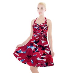 Handpaint Flowers Halter Party Swing Dress  by Sparkle