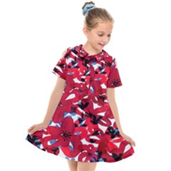 Handpaint Flowers Kids  Short Sleeve Shirt Dress by Sparkle