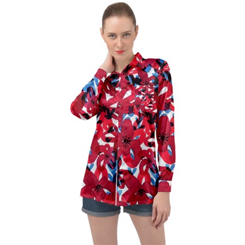 Handpaint Flowers Long Sleeve Satin Shirt by Sparkle