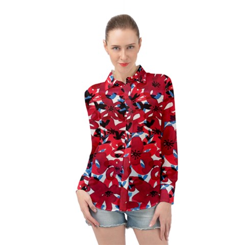 Handpaint Flowers Long Sleeve Chiffon Shirt by Sparkle