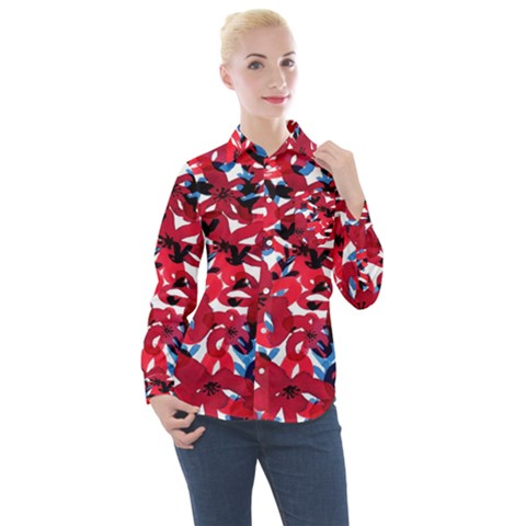 Handpaint Flowers Women s Long Sleeve Pocket Shirt by Sparkle