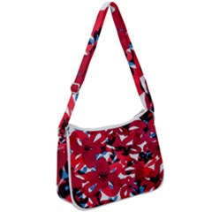 Handpaint Flowers Zip Up Shoulder Bag