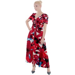 Handpaint Flowers Button Up Short Sleeve Maxi Dress by Sparkle