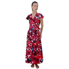 Handpaint Flowers Flutter Sleeve Maxi Dress by Sparkle