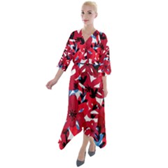 Handpaint Flowers Quarter Sleeve Wrap Front Maxi Dress by Sparkle