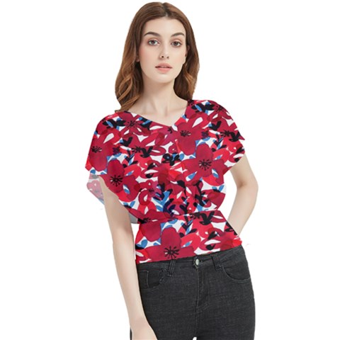 Handpaint Flowers Butterfly Chiffon Blouse by Sparkle