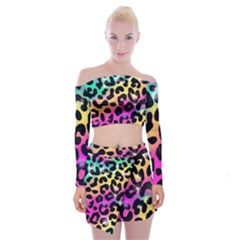 Animal Print Off Shoulder Top With Mini Skirt Set by Sparkle