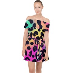 Animal Print Off Shoulder Chiffon Dress by Sparkle