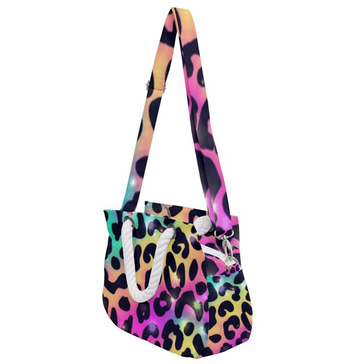 Animal Print Rope Handles Shoulder Strap Bag