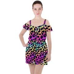 Animal Print Ruffle Cut Out Chiffon Playsuit by Sparkle