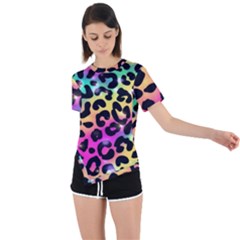 Animal Print Asymmetrical Short Sleeve Sports Tee