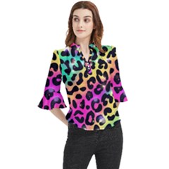 Animal Print Loose Horn Sleeve Chiffon Blouse