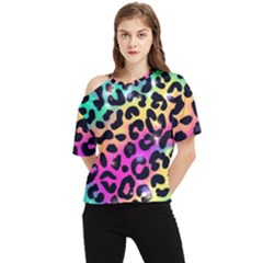 Animal Print One Shoulder Cut Out Tee