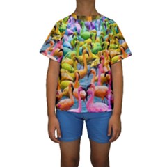 Rainbow Flamingos Kids  Short Sleeve Swimwear by Sparkle