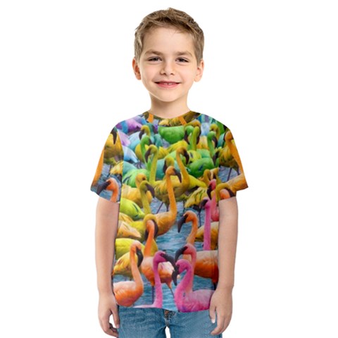 Rainbow Flamingos Kids  Sport Mesh Tee by Sparkle