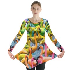 Rainbow Flamingos Long Sleeve Tunic  by Sparkle