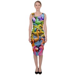 Rainbow Flamingos Sleeveless Pencil Dress by Sparkle