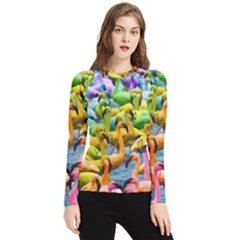 Rainbow Flamingos Women s Long Sleeve Rash Guard