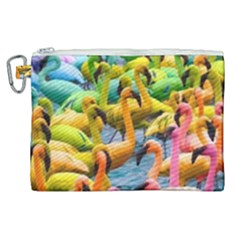 Rainbow Flamingos Canvas Cosmetic Bag (xl) by Sparkle