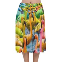 Rainbow Flamingos Velvet Flared Midi Skirt by Sparkle