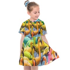 Rainbow Flamingos Kids  Sailor Dress by Sparkle