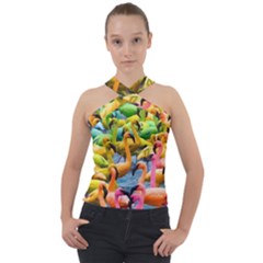 Rainbow Flamingos Cross Neck Velour Top by Sparkle