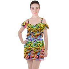 Rainbow Flamingos Ruffle Cut Out Chiffon Playsuit by Sparkle