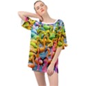 Rainbow Flamingos Oversized Chiffon Top View1