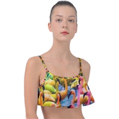 Rainbow Flamingos Frill Bikini Top by Sparkle