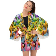 Rainbow Flamingos Long Sleeve Kimono by Sparkle