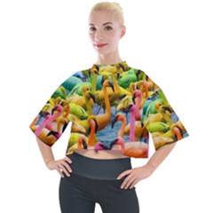 Rainbow Flamingos Mock Neck Tee