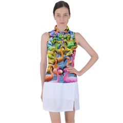 Rainbow Flamingos Women s Sleeveless Polo Tee by Sparkle