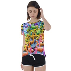 Rainbow Flamingos Short Sleeve Foldover Tee by Sparkle