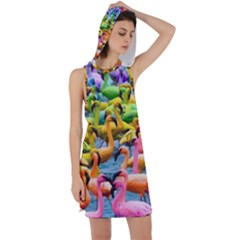 Rainbow Flamingos Racer Back Hoodie Dress