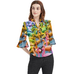 Rainbow Flamingos Loose Horn Sleeve Chiffon Blouse