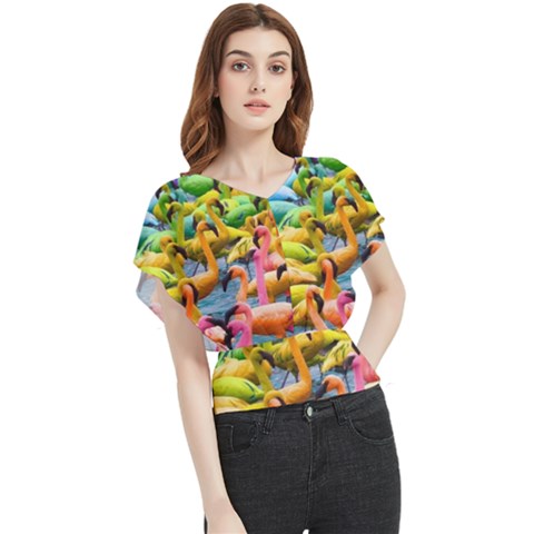 Rainbow Flamingos Butterfly Chiffon Blouse by Sparkle