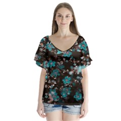 Realflowers V-neck Flutter Sleeve Top by Sparkle