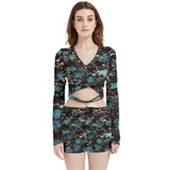 Realflowers Velvet Wrap Crop Top And Shorts Set