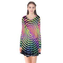 Rainbowwaves Long Sleeve V-neck Flare Dress by Sparkle