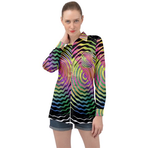 Rainbowwaves Long Sleeve Satin Shirt by Sparkle