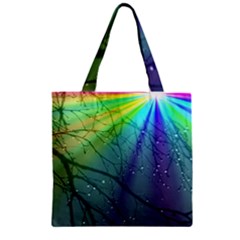 Rainbow Rain Zipper Grocery Tote Bag by Sparkle