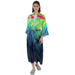 Rainbow Rain Maxi Satin Kimono