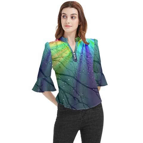 Rainbow Rain Loose Horn Sleeve Chiffon Blouse by Sparkle