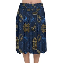 Tribal Festive Folk Pattern Velvet Flared Midi Skirt by tmsartbazaar