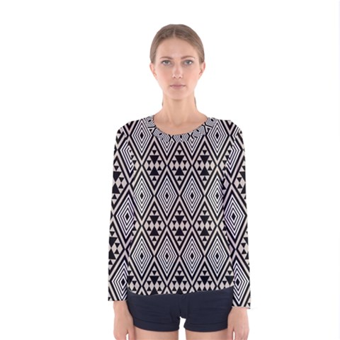 Abstract Boho Style Geometric Women s Long Sleeve Tee by tmsartbazaar