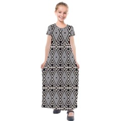 Abstract Boho Style Geometric Kids  Short Sleeve Maxi Dress by tmsartbazaar