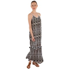 Abstract Boho Style Geometric Cami Maxi Ruffle Chiffon Dress by tmsartbazaar