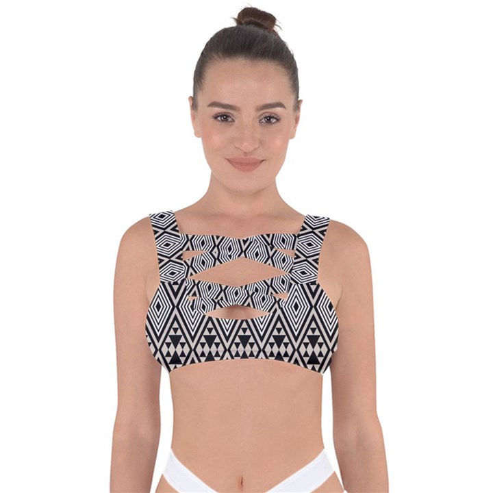 Abstract Boho Style Geometric Bandaged Up Bikini Top