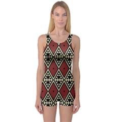 Motif Boho Style Geometric One Piece Boyleg Swimsuit by tmsartbazaar