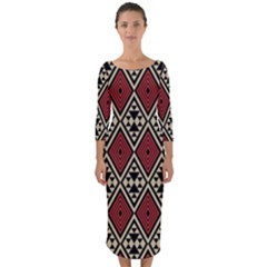 Motif Boho Style Geometric Quarter Sleeve Midi Bodycon Dress by tmsartbazaar